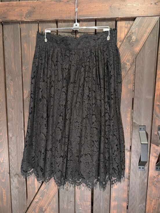 Alya Dresses & Skirts - Alya Black Lace Midi Skirt with Scalloped Hem, Size M